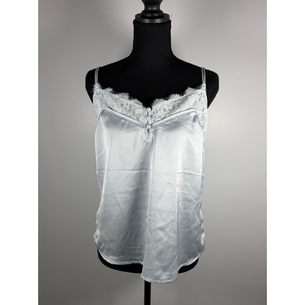 Abercrombie & Fitch Satin Lace Trim Cami Top Light Blue V-Neck M Dainty Coquette